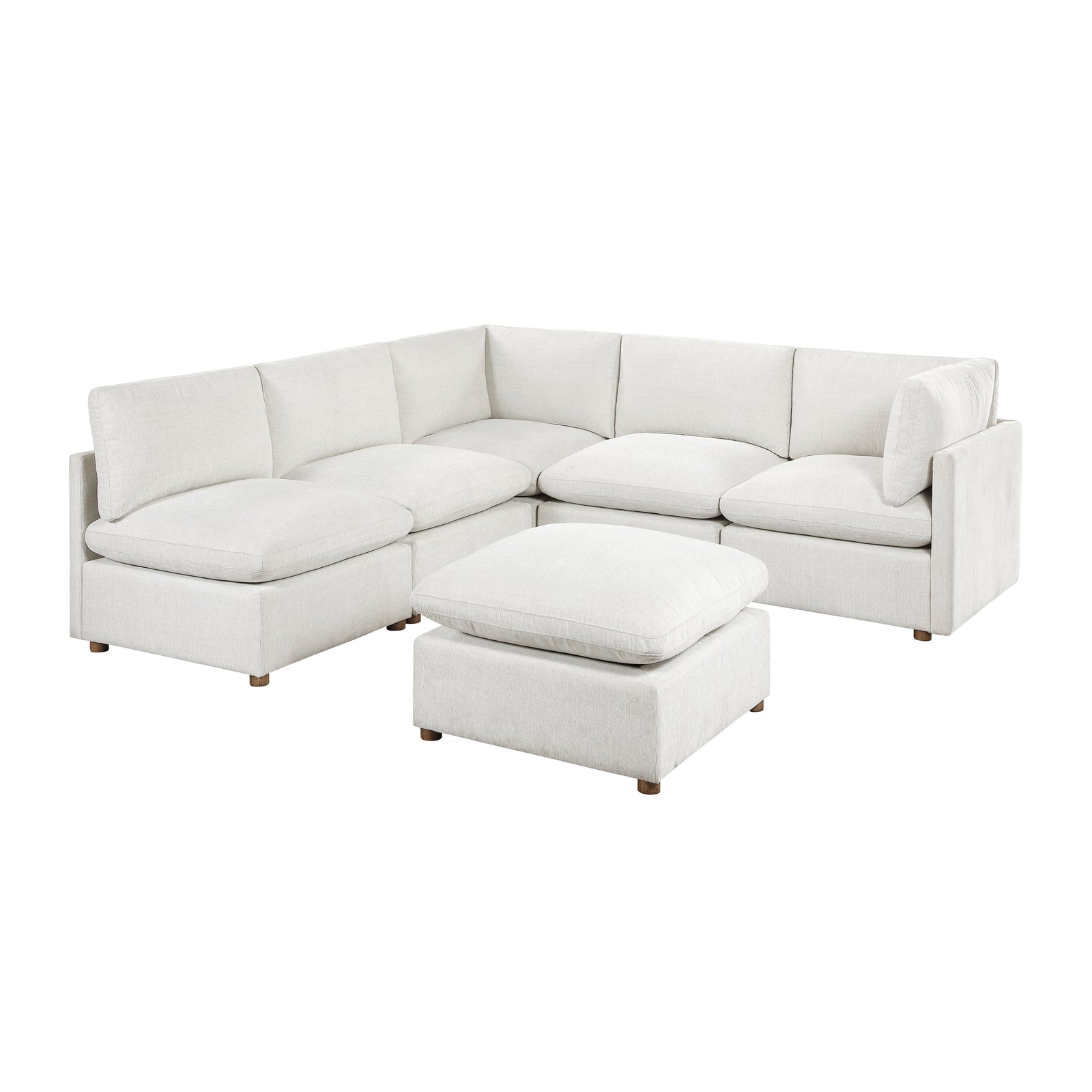 Solara Chenille Fabric 6-Piece Modular Sectional with Ottoman