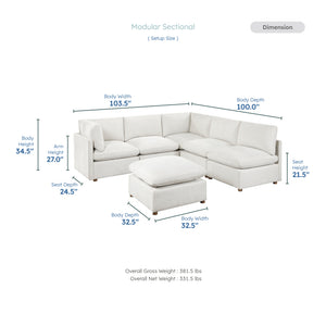 Solara Chenille Fabric 6-Piece Modular Sectional with Ottoman