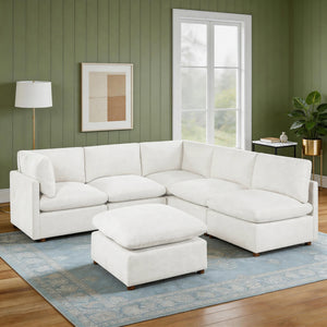 Solara Chenille Fabric 6-Piece Modular Sectional with Ottoman