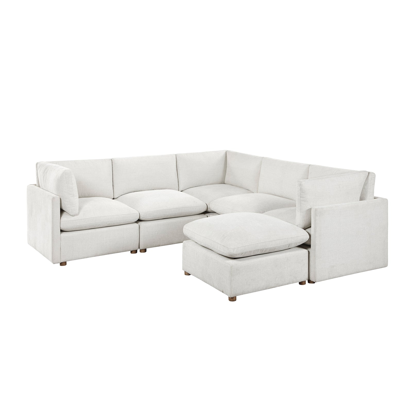 Solara Chenille Fabric 6-Piece Modular Sectional with Ottoman