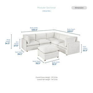 Solara Chenille Fabric 6-Piece Modular Sectional with Ottoman