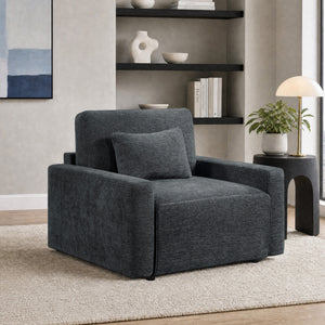 Neli Textured Fabric Convertible Sleeper Chair with Charging Ports