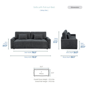 Neli Textured Fabric Convertible Queen Sleeper Sofa with Charging Ports