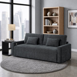 Neli Textured Fabric Convertible Queen Sleeper Sofa with Charging Ports