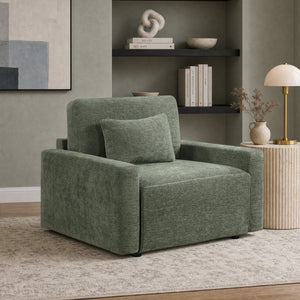 Neli Textured Fabric Convertible Sleeper Chair with Charging Ports