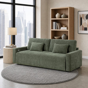 Neli Textured Fabric Convertible Queen Sleeper Sofa with Charging Ports