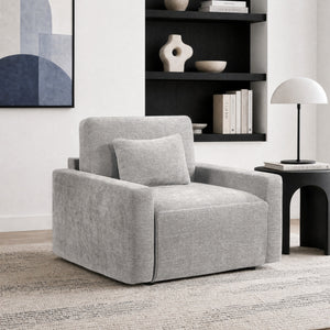 Neli Textured Fabric Convertible Sleeper Chair with Charging Ports