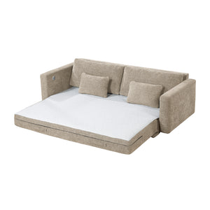 Neli Textured Fabric Convertible Queen Sleeper Sofa with Charging Ports