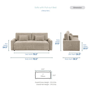 Neli Textured Fabric Convertible Queen Sleeper Sofa with Charging Ports