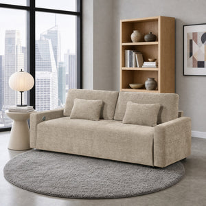 Neli Textured Fabric Convertible Queen Sleeper Sofa with Charging Ports