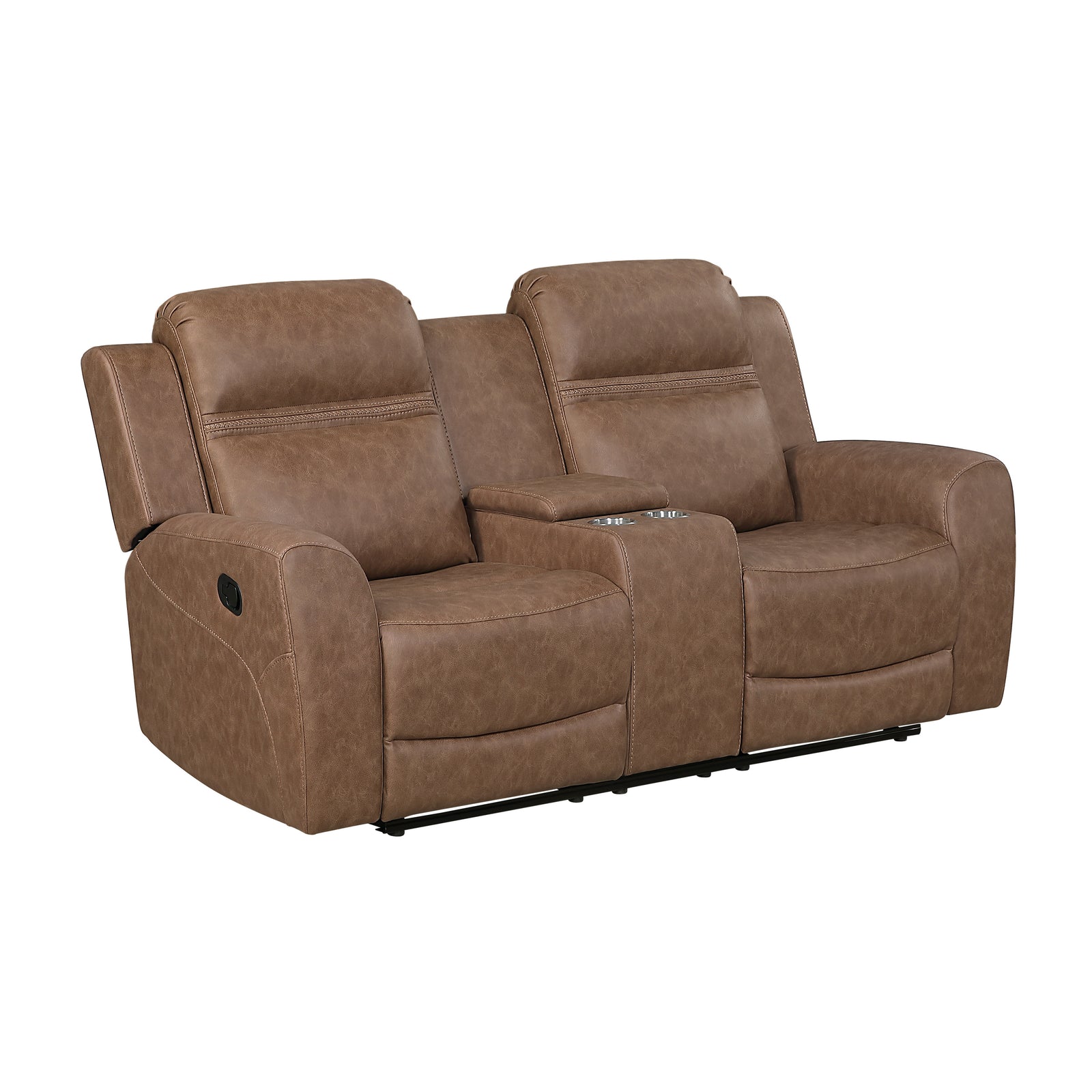 Elara Polished Microfiber Manual Double Reclining Loveseat with Center Console