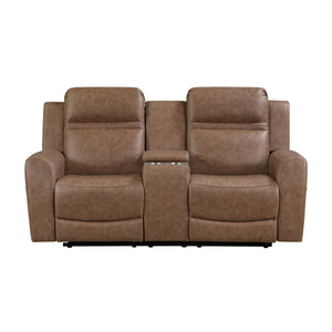 Elara Polished Microfiber Manual Double Reclining Loveseat with Center Console