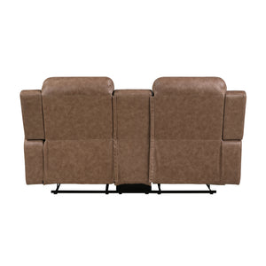 Elara Polished Microfiber Manual Double Reclining Loveseat with Center Console