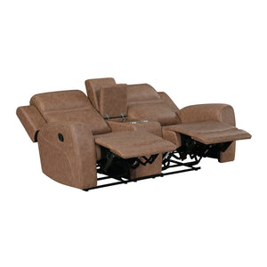 Elara Polished Microfiber Manual Double Reclining Loveseat with Center Console