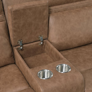 Elara Polished Microfiber Manual Double Reclining Loveseat with Center Console