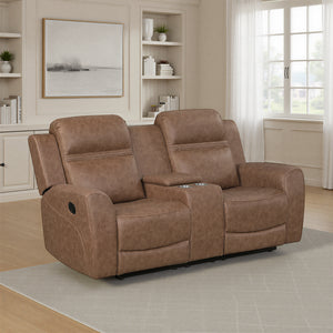 Elara Polished Microfiber Manual Double Reclining Loveseat with Center Console
