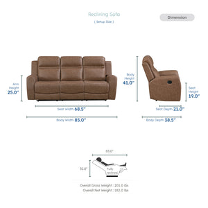 Elara 2-Piece Polished Microfiber Manual Reclining Sofa Set