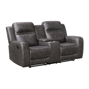 Elara Polished Microfiber Manual Double Reclining Loveseat with Center Console
