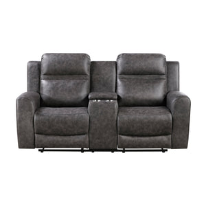Elara Polished Microfiber Manual Double Reclining Loveseat with Center Console