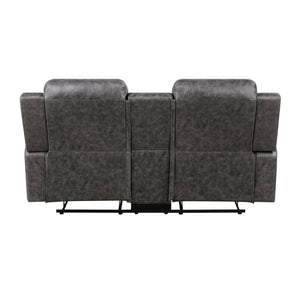 Elara Polished Microfiber Manual Double Reclining Loveseat with Center Console
