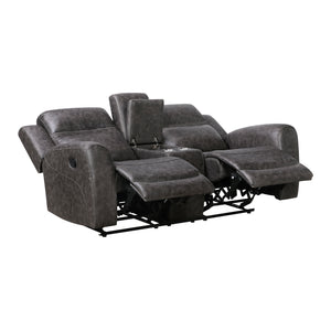Elara Polished Microfiber Manual Double Reclining Loveseat with Center Console