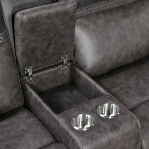 Elara Polished Microfiber Manual Double Reclining Loveseat with Center Console