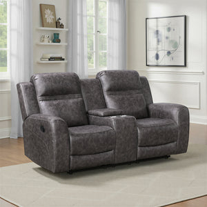 Elara Polished Microfiber Manual Double Reclining Loveseat with Center Console