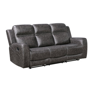 Elara Polished Microfiber Manual Double Reclining Sofa