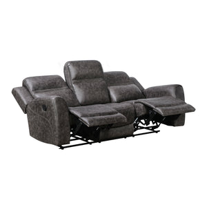 Elara Polished Microfiber Manual Double Reclining Sofa