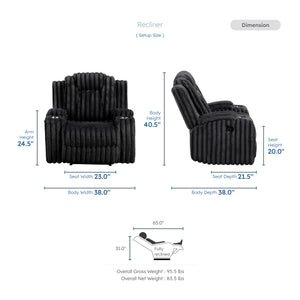 Brynda Corduroy Fabric Reclining Chair with Cup Holders