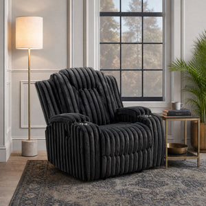 Brynda Corduroy Fabric Reclining Chair with Cup Holders