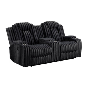 Brynda Corduroy Fabric Manual Double Reclining Loveseat with Center Console and Cup Holders