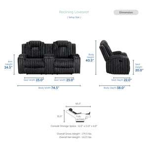 Brynda Corduroy Fabric Manual Double Reclining Loveseat with Center Console and Cup Holders