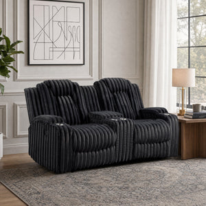 Brynda Corduroy Fabric Manual Double Reclining Loveseat with Center Console and Cup Holders
