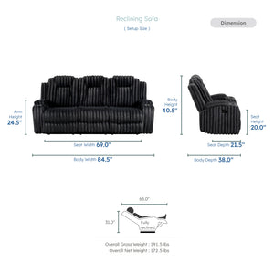 Brynda Corduroy Fabric Manual Double Reclining Sofa with Cup Holders
