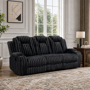 Brynda Corduroy Fabric Manual Double Reclining Sofa with Cup Holders