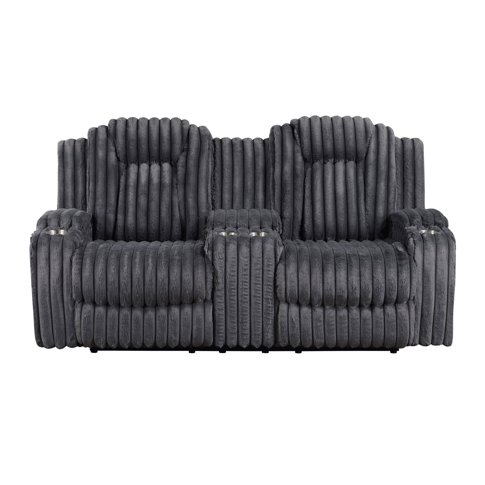 Brynda Corduroy Fabric Manual Double Reclining Loveseat with Center Console and Cup Holders