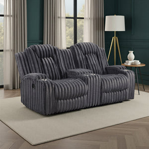 Brynda Corduroy Fabric Manual Double Reclining Loveseat with Center Console and Cup Holders