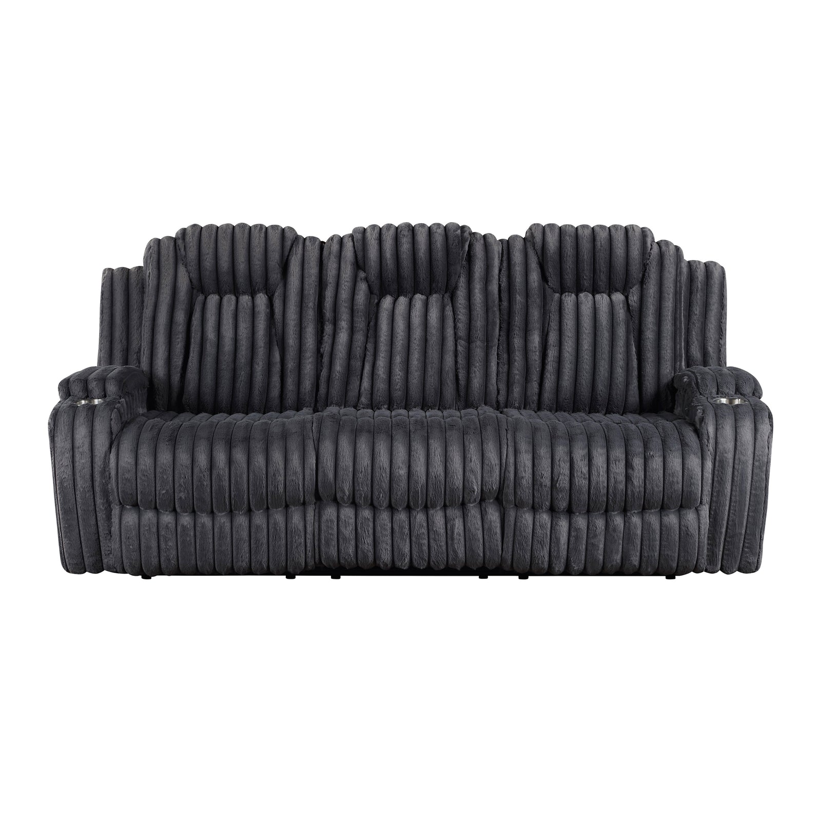 Brynda Corduroy Fabric Manual Double Reclining Sofa with Cup Holders