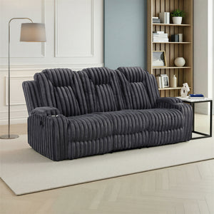 Brynda Corduroy Fabric Manual Double Reclining Sofa with Cup Holders