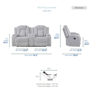 Brynda 3-Piece Corduroy Fabric Manual Reclining Sofa Set