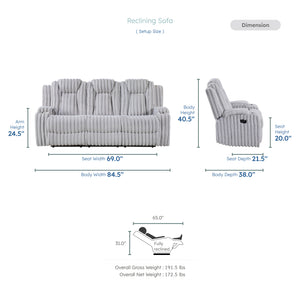 Brynda Corduroy Fabric Manual Double Reclining Sofa with Cup Holders