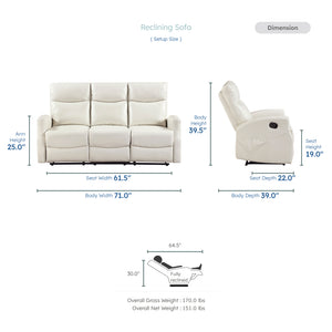 Centralia Faux Leather Manual Double Reclining Sofa