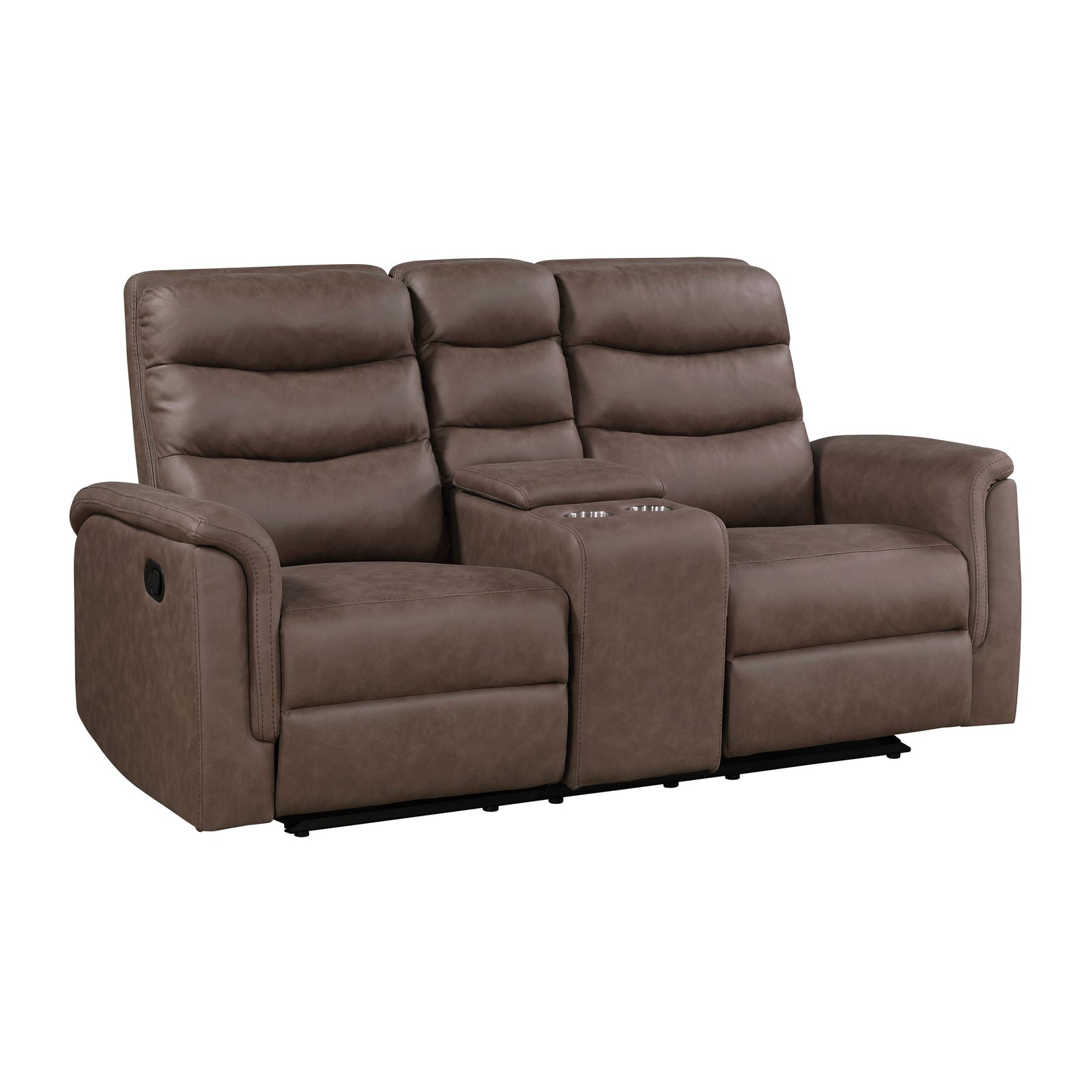 Vero Polished Microfiber Manual Double Reclining Love seat with Center Console