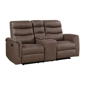 Vero Polished Microfiber Manual Double Reclining Love seat with Center Console