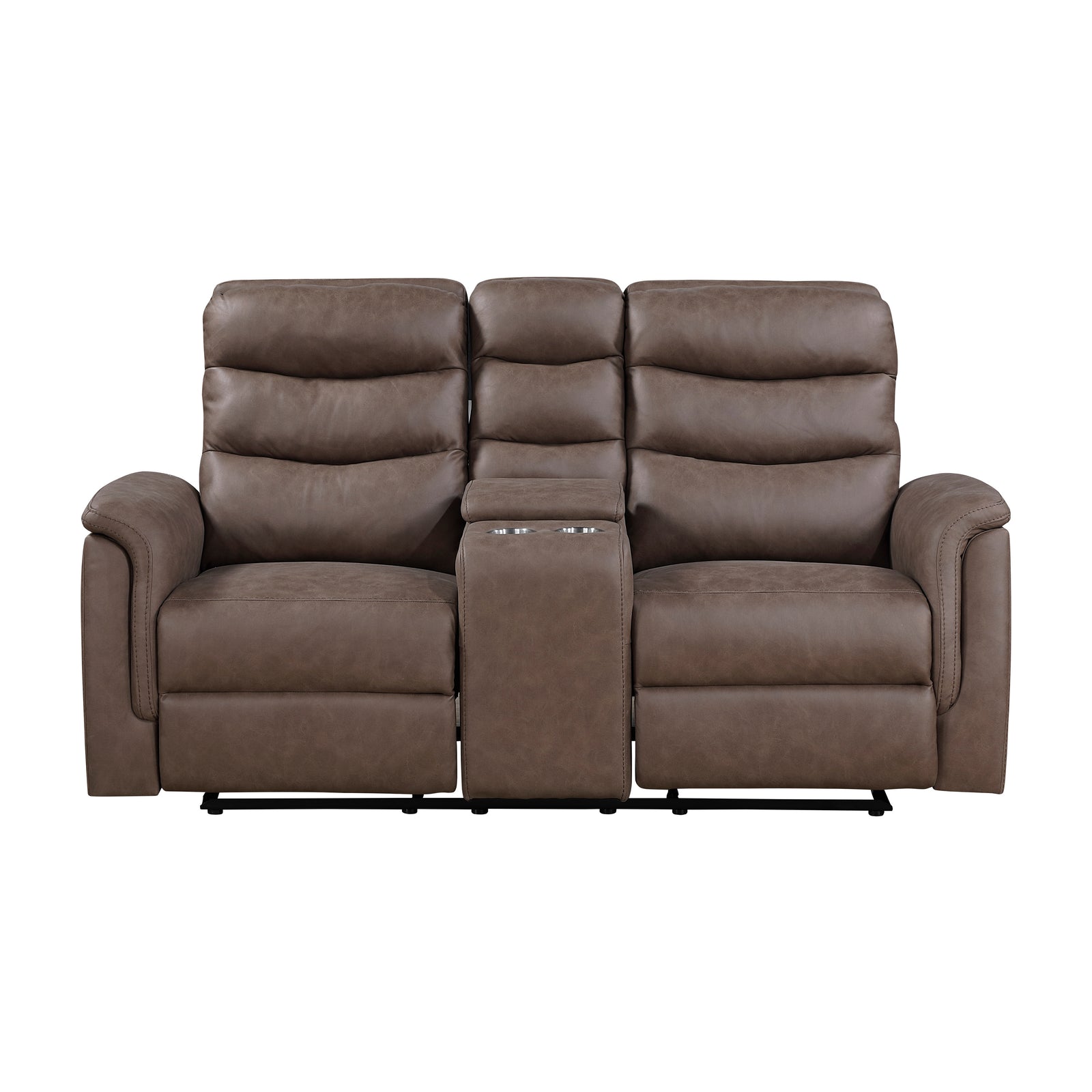Vero Polished Microfiber Manual Double Reclining Love seat with Center Console