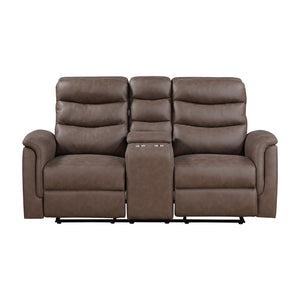 Vero Polished Microfiber Manual Double Reclining Love seat with Center Console