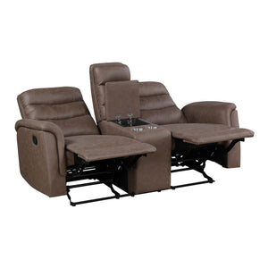 Vero Polished Microfiber Manual Double Reclining Love seat with Center Console