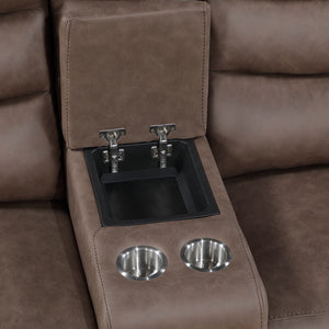 Vero Polished Microfiber Manual Double Reclining Love seat with Center Console