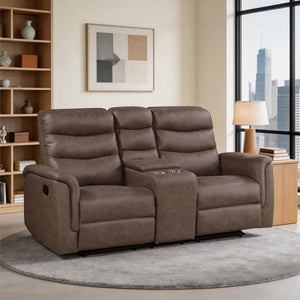 Vero Polished Microfiber Manual Double Reclining Love seat with Center Console